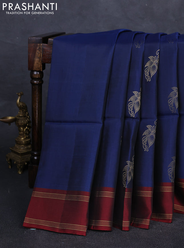 Blue & Maroon Kanchipuram Soft Silk Saree - Buttas