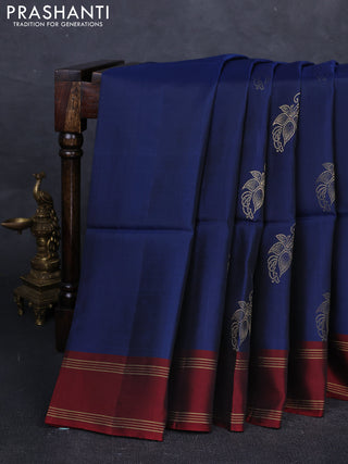 Blue & Maroon Kanchipuram Soft Silk Saree - Buttas