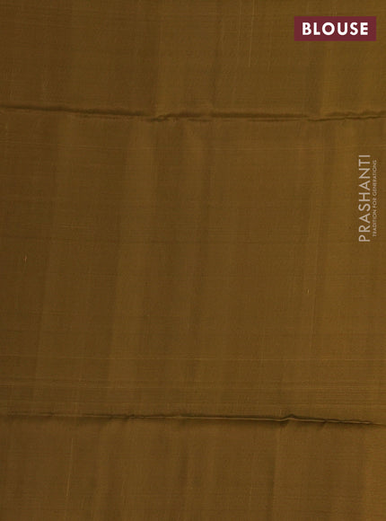 Pink & Mustard Green Kanchipuram Soft Silk Saree -  Buttas