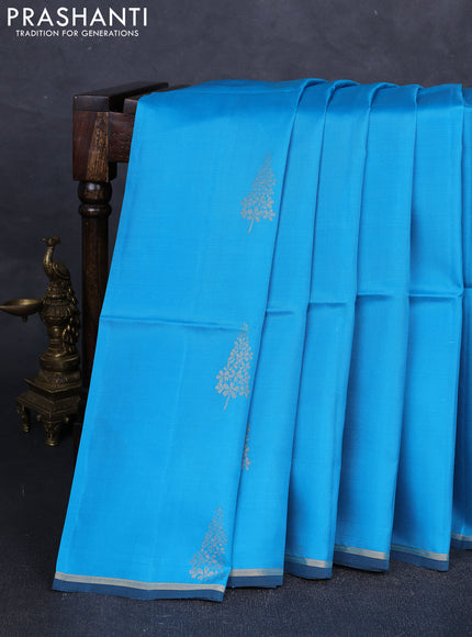 CS Blue & Mustard green  Kanchipuram Soft Silk Saree - Buttas