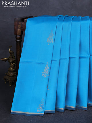 CS Blue & Mustard green  Kanchipuram Soft Silk Saree - Buttas