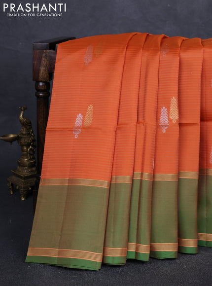 Orange & Green  Kanchipuram Soft Silk Saree - Buttas