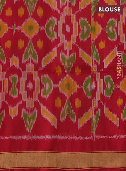 Mustard Green & Red Kanchipuram Soft Silk Saree -  Buttas