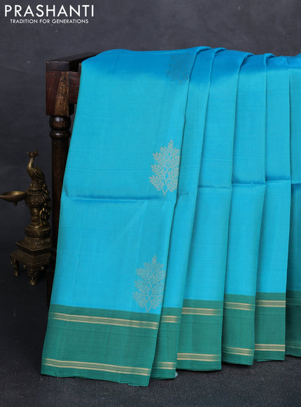 CS Blue & Green Kanchipuram Soft Silk Saree - Buttas