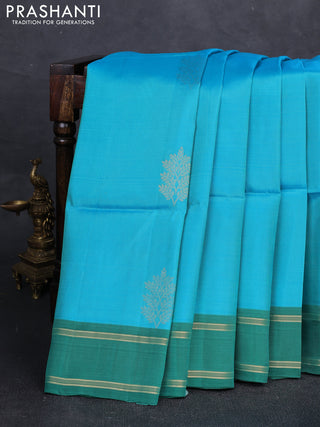 CS Blue & Green Kanchipuram Soft Silk Saree - Buttas
