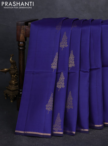 Blue & Mustard Green Kanchipuram Soft Silk Saree - Buttas
