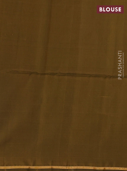 Blue & Mustard Green Kanchipuram Soft Silk Saree - Buttas
