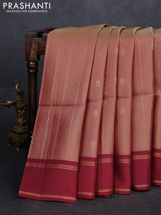 Pastel Maroon & Maroon Kanchipuram Soft Silk Saree - Zari Weaves