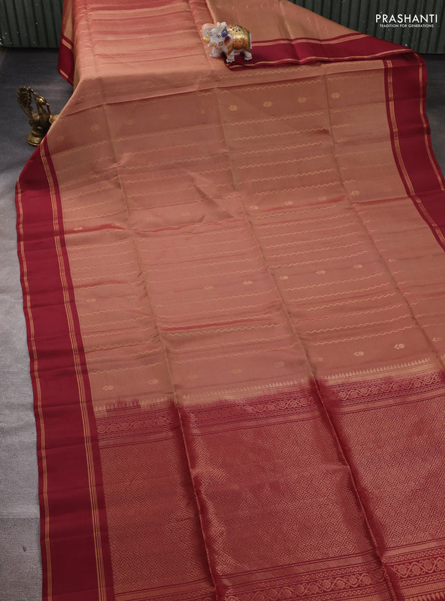Pastel Maroon & Maroon Kanchipuram Soft Silk Saree - Zari Weaves