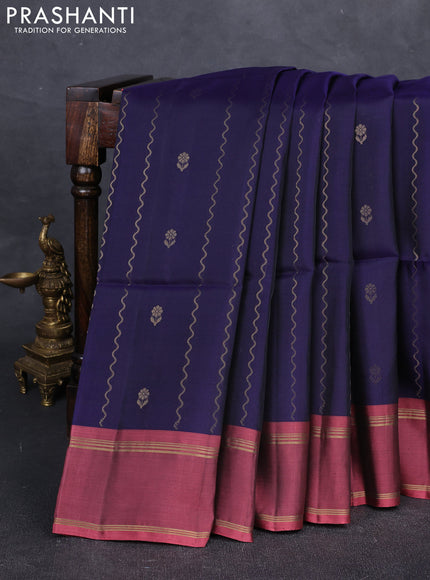 Navy blue & Mauve pink Kanchipuram Soft Silk Saree - Zari Weaves