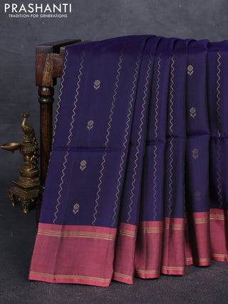 Navy blue & Mauve pink Kanchipuram Soft Silk Saree - Zari Weaves