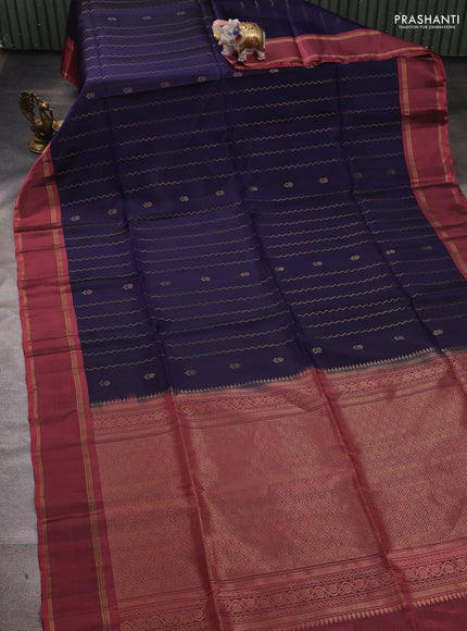 Navy blue & Mauve pink Kanchipuram Soft Silk Saree - Zari Weaves