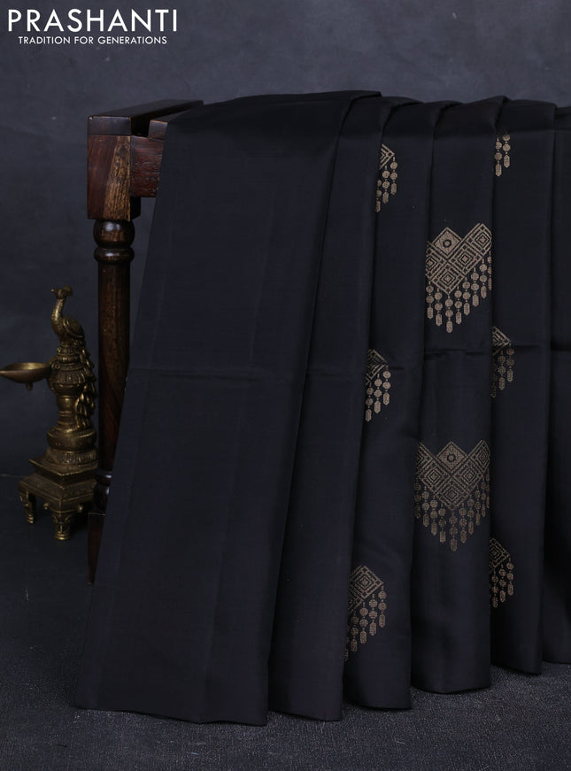 Black Kanchipuram Soft Silk Saree - Buttas