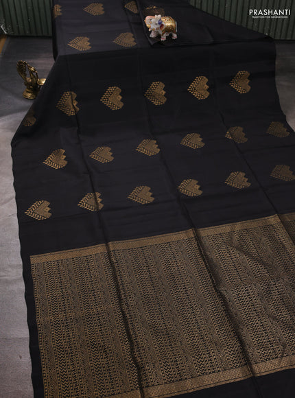 Black Kanchipuram Soft Silk Saree - Buttas