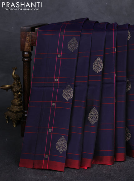 Violet & Red Kanchipuram Soft Silk Saree - Checks & Buttas