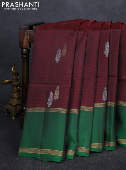 Brown & Green Kanchipuram Soft Silk Saree - Buttas