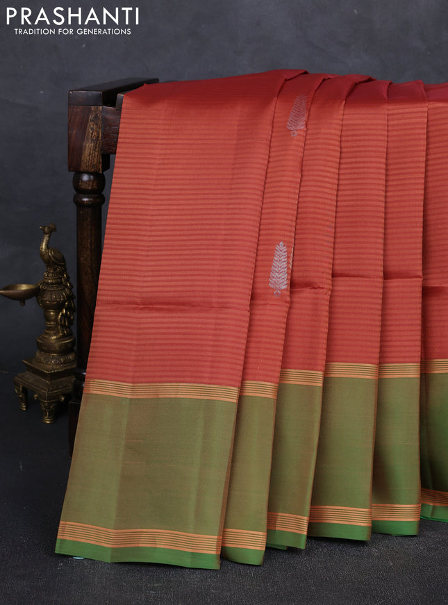 Rust & Green Kanchipuram Soft Silk Saree - Buttas