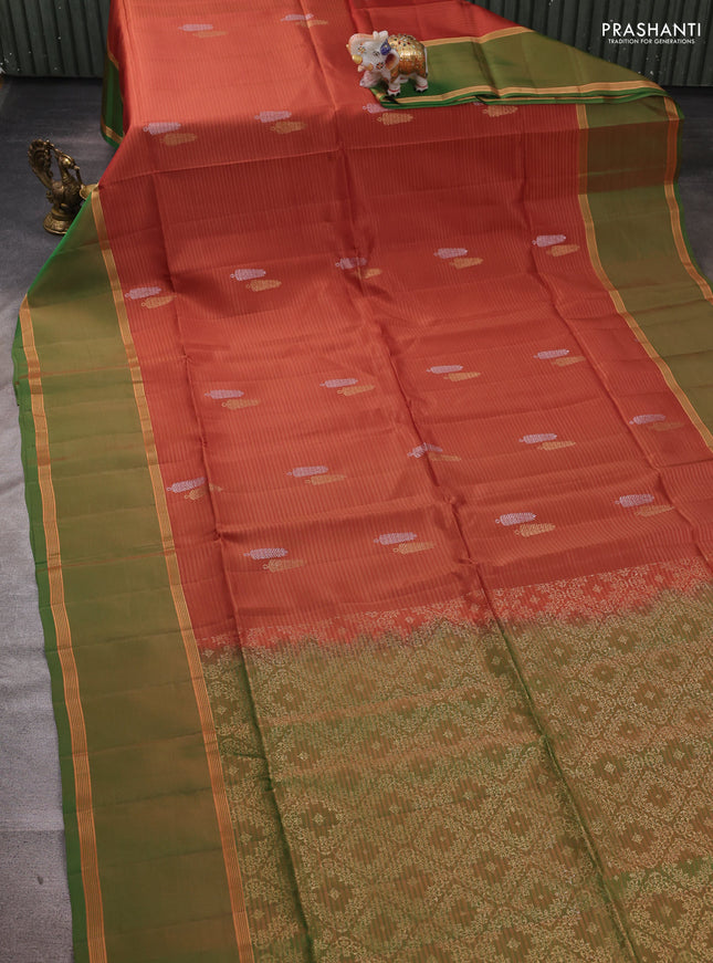 Rust & Green Kanchipuram Soft Silk Saree - Buttas