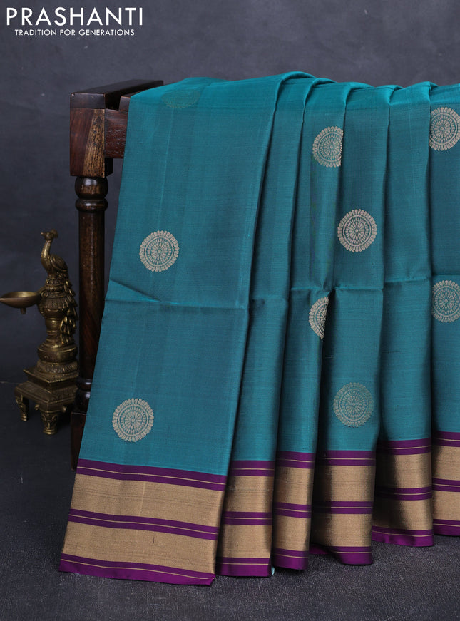 Peacock Green & Purple Kanchipuram Soft Silk Saree - Buttas