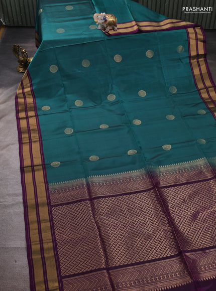 Peacock Green & Purple Kanchipuram Soft Silk Saree - Buttas