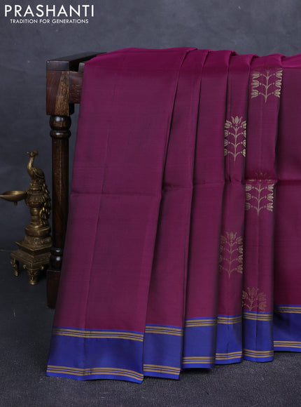 Purple & blue Kanchipuram Soft Silk Saree - Buttas