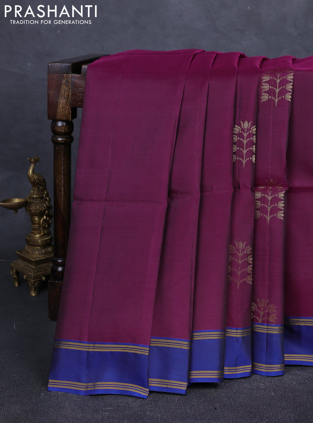 Purple & blue Kanchipuram Soft Silk Saree - Buttas