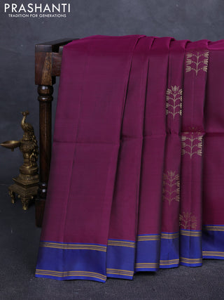 Purple & blue Kanchipuram Soft Silk Saree - Buttas