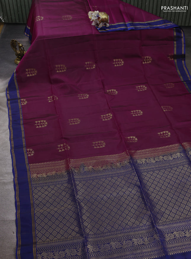 Purple & blue Kanchipuram Soft Silk Saree - Buttas