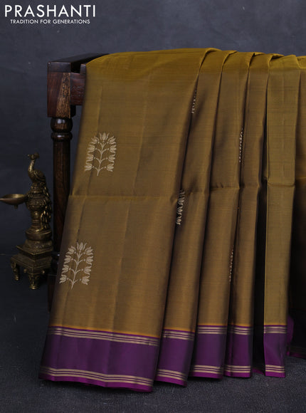 Mehendi  Green & Purple Kanchipuram Soft Silk Saree - Buttas