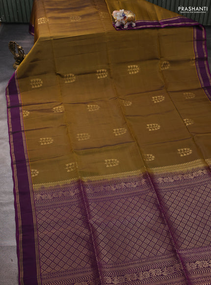 Mehendi  Green & Purple Kanchipuram Soft Silk Saree - Buttas