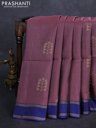 Rosy Brown & blue Kanchipuram Soft Silk Saree - Buttas