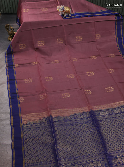 Rosy Brown & blue Kanchipuram Soft Silk Saree - Buttas