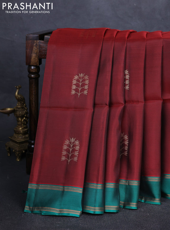 Maroon & teal Green Kanchipuram Soft Silk Saree - Buttas