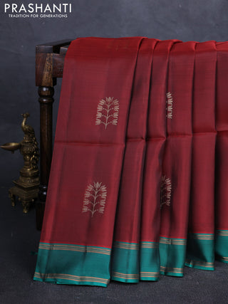 Maroon & teal Green Kanchipuram Soft Silk Saree - Buttas