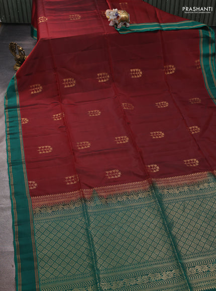 Maroon & teal Green Kanchipuram Soft Silk Saree - Buttas