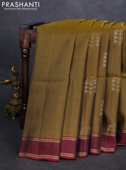 Mehendi  Green & Maroon Kanchipuram Soft Silk Saree - Buttas