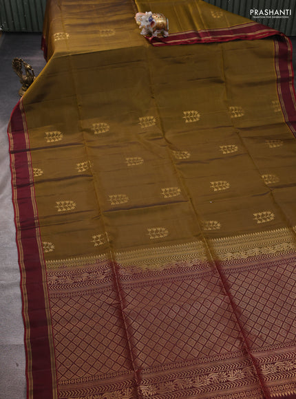 Mehendi  Green & Maroon Kanchipuram Soft Silk Saree - Buttas