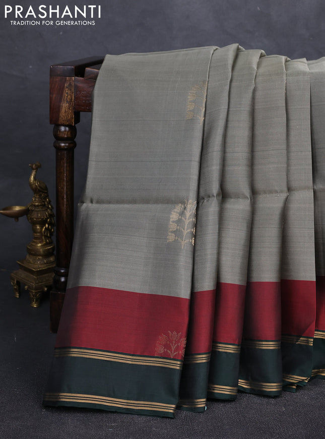 Pastel Green & Green Kanchipuram Soft Silk Saree - Buttas