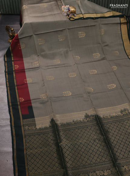 Pastel Green & Green Kanchipuram Soft Silk Saree - Buttas