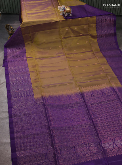 Elaichi Green & Violet Kanchipuram Soft Silk Saree - Buttas