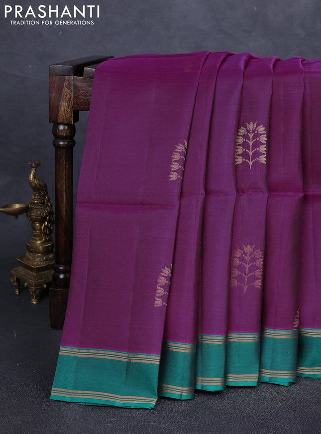 Magenta pink & Green Kanchipuram Soft Silk Saree - Buttas