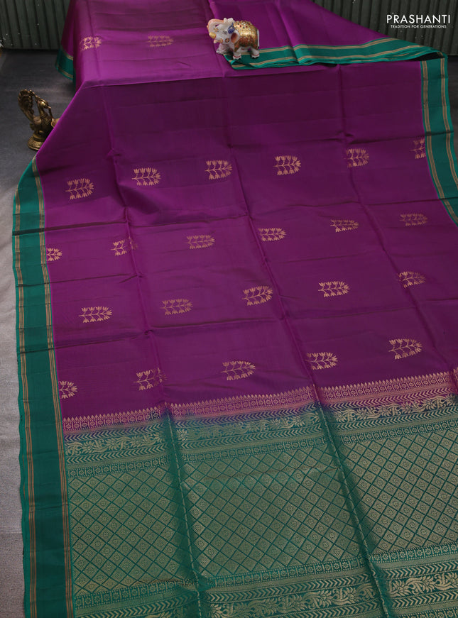 Magenta pink & Green Kanchipuram Soft Silk Saree - Buttas