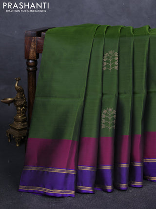 Green & Violet Kanchipuram Soft Silk Saree - Buttas