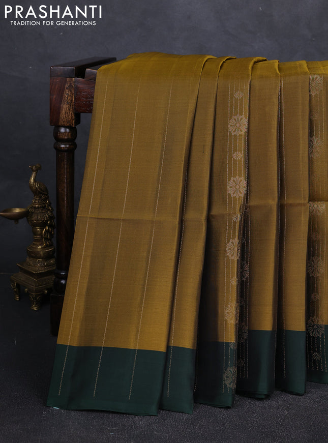 Mehendi Green & Green Kanchipuram Soft Silk Saree - Zari Weaves