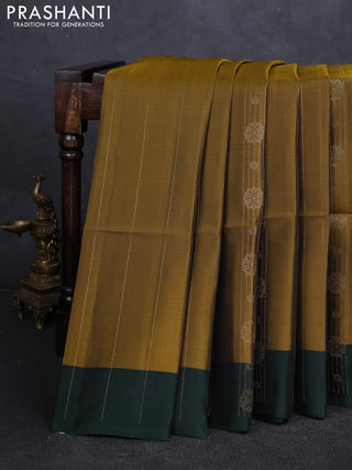 Mehendi Green & Green Kanchipuram Soft Silk Saree - Zari Weaves