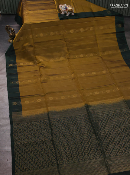 Mehendi Green & Green Kanchipuram Soft Silk Saree - Zari Weaves