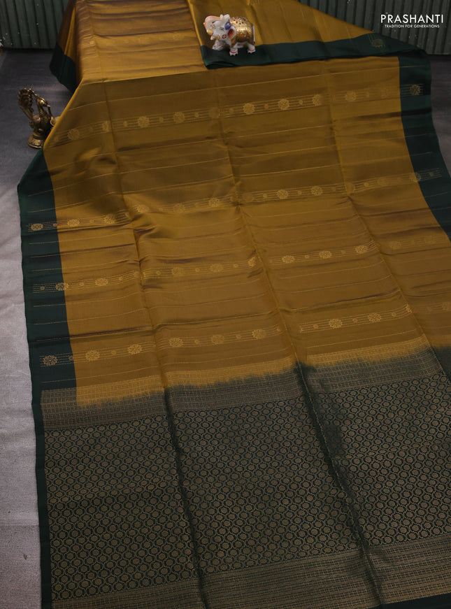 Mehendi Green & Green Kanchipuram Soft Silk Saree - Zari Weaves