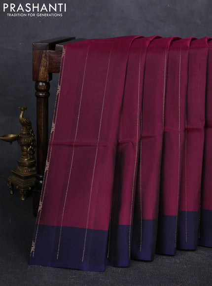 Purple & Navy Blue Kanchipuram Soft Silk Saree - Zari Weaves