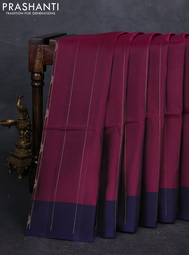 Purple & Navy Blue Kanchipuram Soft Silk Saree - Zari Weaves