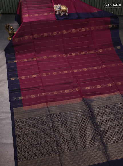 Purple & Navy Blue Kanchipuram Soft Silk Saree - Zari Weaves